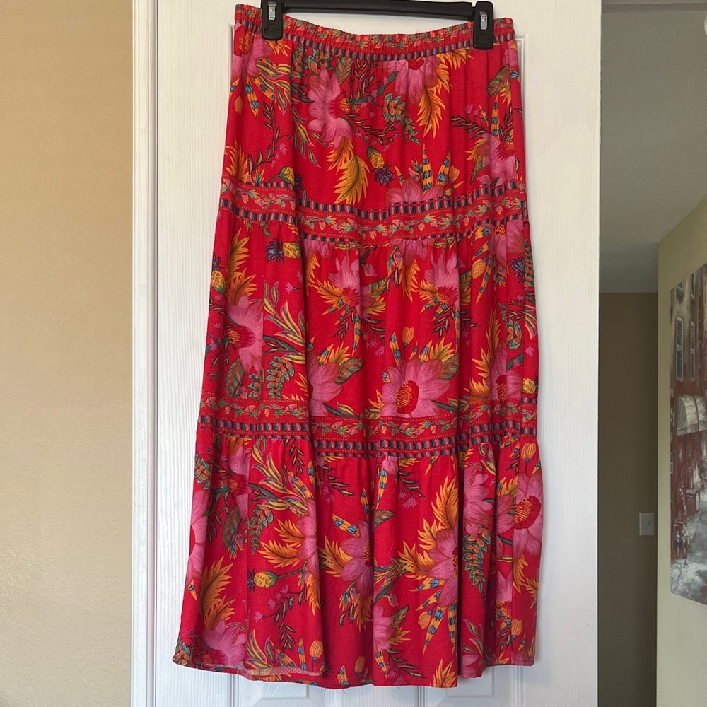 Vibrant Floral Midi Skirt in Red by Rachel Rov Sz M